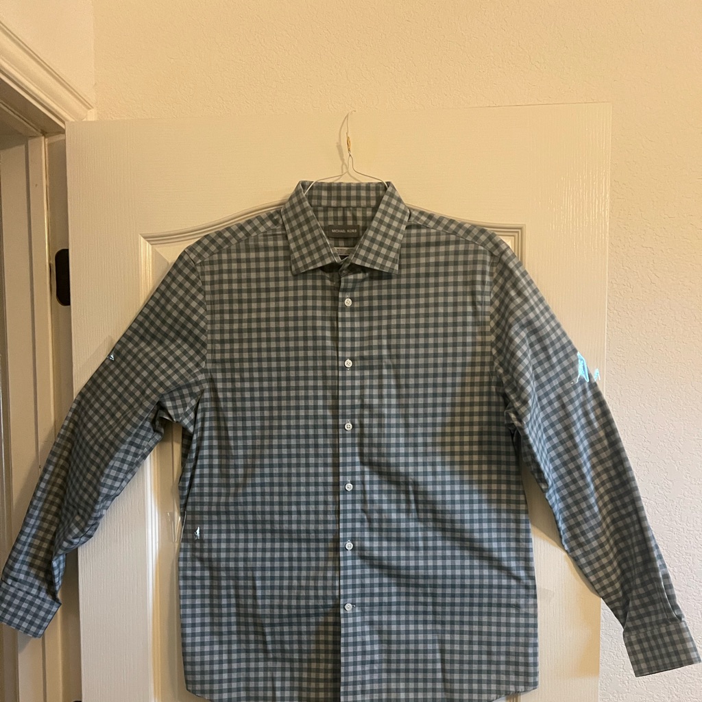 Michael Kors Men's Blue And Gray Gingham Button-Down Shirt